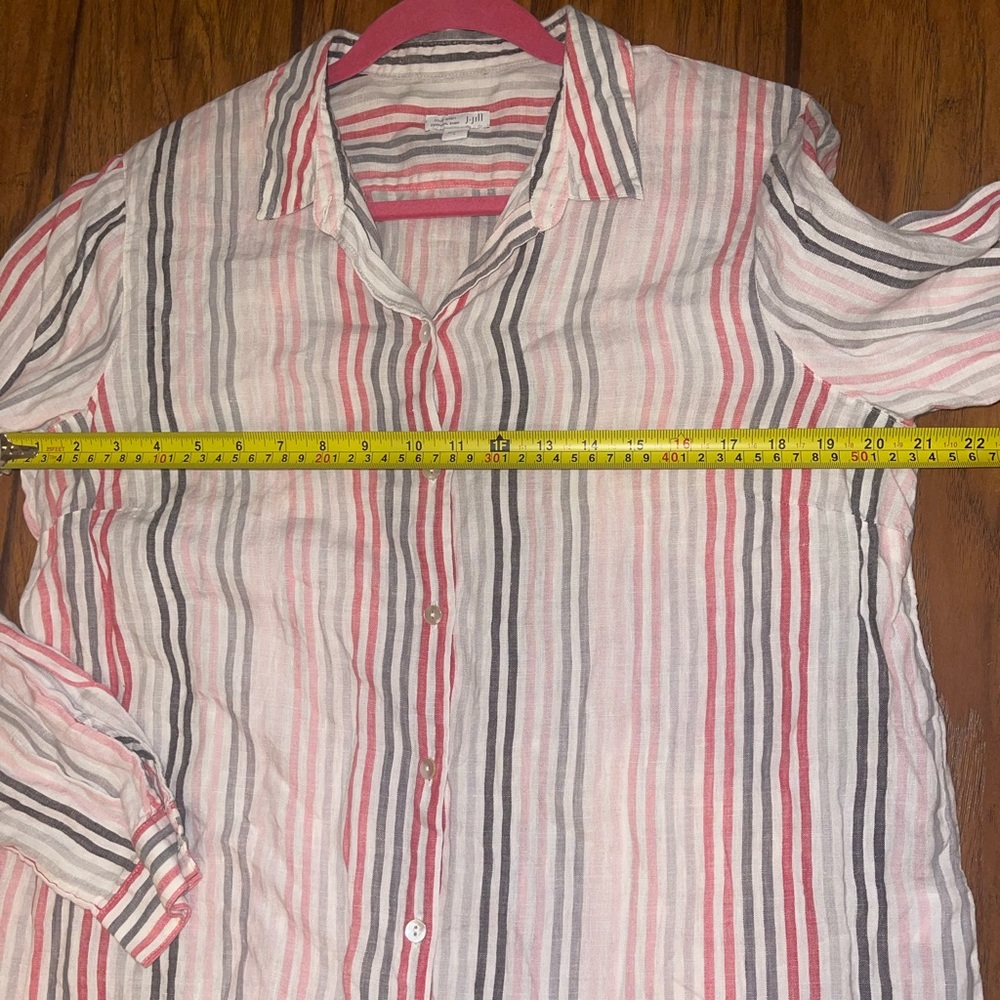 J.Jill Love Linen 100% Linen Essential Shirt Pink Stripped Button Up Shirt Large - Picture 6 of 6